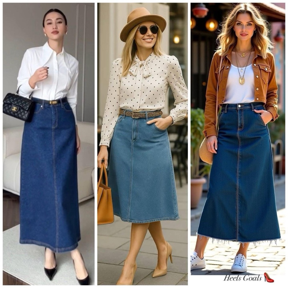 Zara Black Midi Denim Skirts